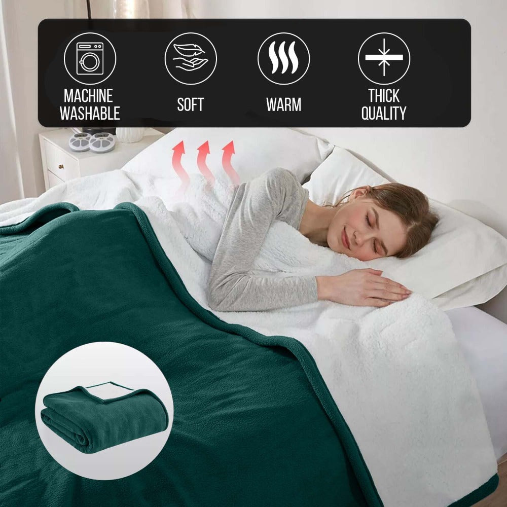 480GSM Sherpa Fleece Blanket, Double-Sided Heavy Throw for Couch, Bed & Travel, Reversible All Season