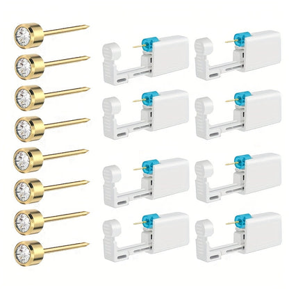 Disposable Ear Piercing Gun Set 8pcs - Stainless Steel Ear Stud Piercing Tool Kit for Entryways, Bedrooms and Living Spaces