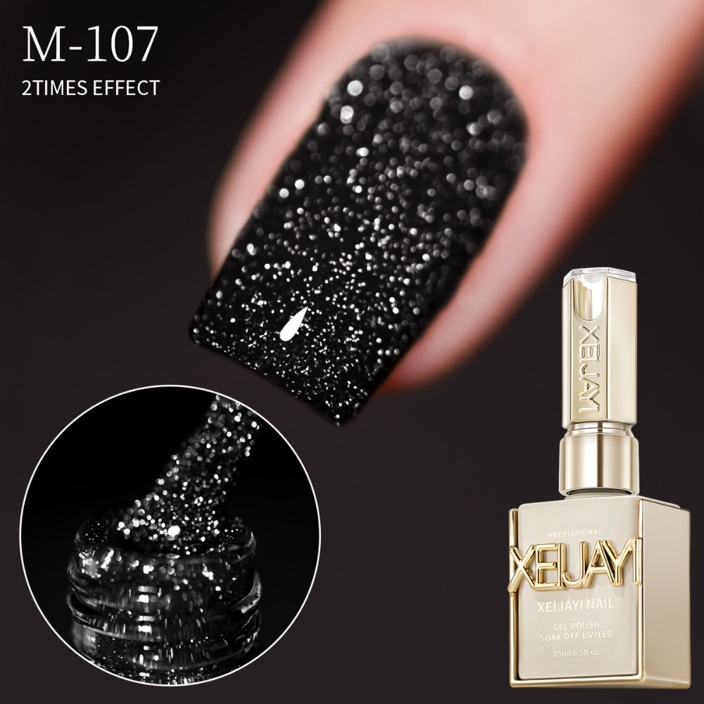 Gel Nail Polish 5-Color Broken-Stone Glitter Set in 0.51oz Bottles with Sparkling Finish and UV/LED Soak-Off Cure