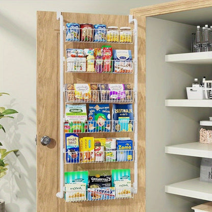Over Door Pantry Storage Organizer 6 or 8-Tier Metal Spice Rack in Black or White for Kitchen Use