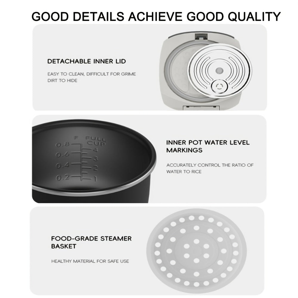 Rice Cooker 2L 4 Cups 10-in-1 Mini Multifunctional Compact Electric Rice Cooker for Rice for Home Cooking, Dining and Outdoor Meals