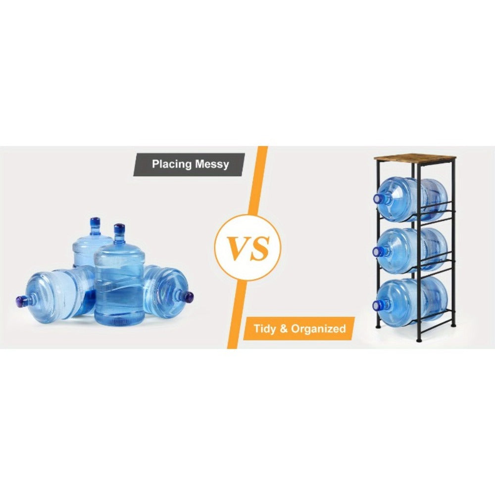 5-Gallon Water Jug Holder 3-Tier, Water Bottle Rack Organizer with Top Shelf & Adjustable Legs for Kitchen
