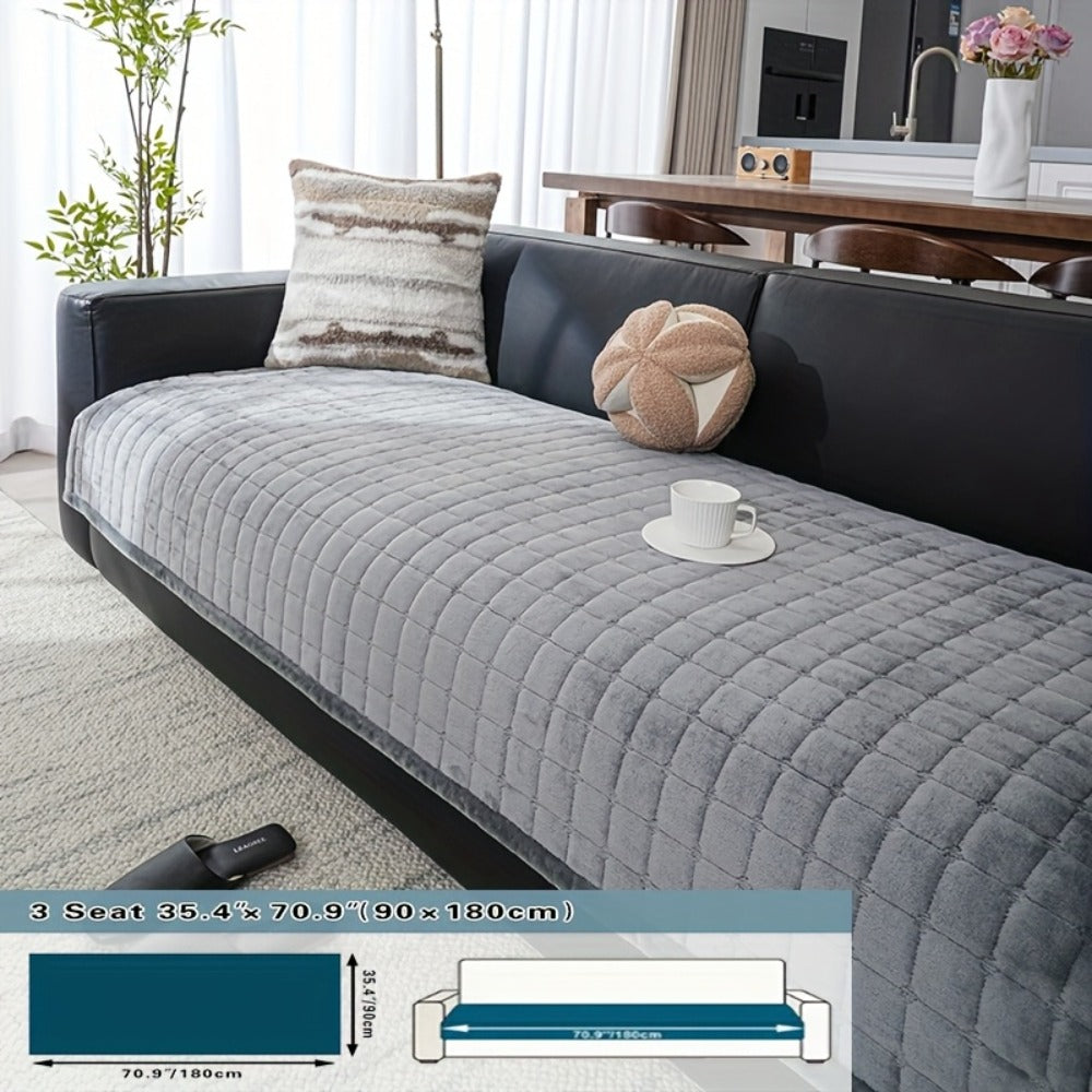 Sofa Cushion Cover Flannel Non-Slip Bohemian Style Soft Plush Couch Cover – Machine Washable Solid Color Slipcover for 2/3/4-Seater Sofa