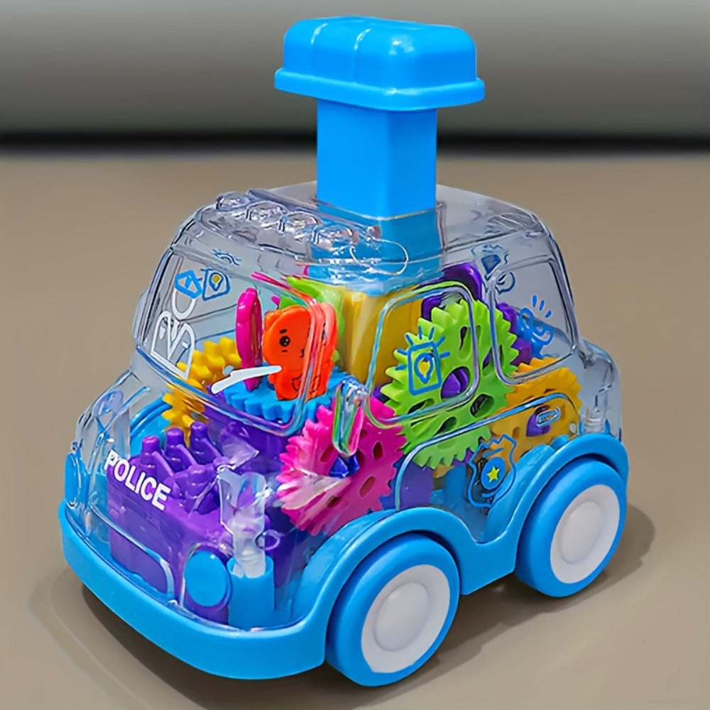 Gear Toy Cars for Toddlers 3-Pack, Transparent Body See-Through Gear Mechanism Push-and-Go Vehicle Set