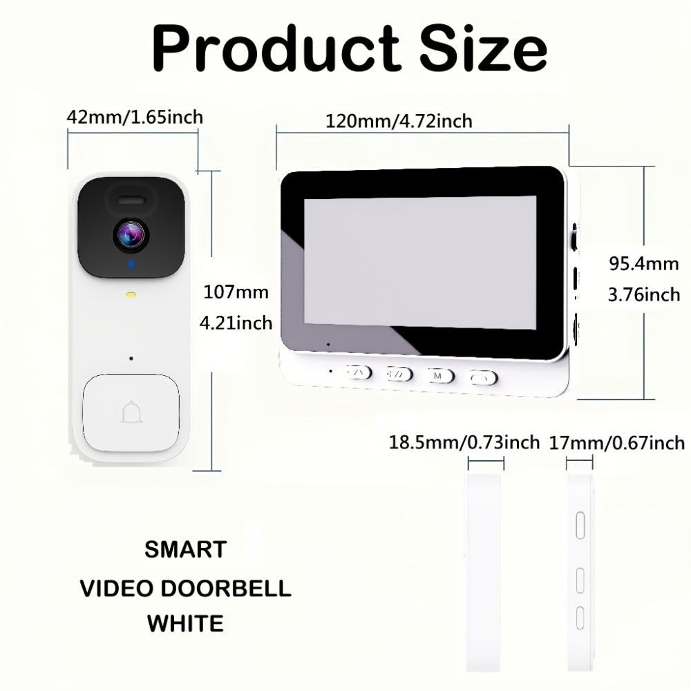 Smart Video Doorbell Wireless Touchscreen Display, Motion Detection 2-Way Audio Local Storage No Subscription