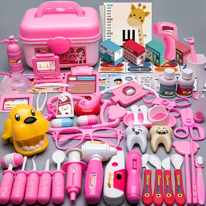 Pink Doctor Kit for Girls 40pcs, Pretend Play Nurse Toy Set with Stethoscope, Syringe, Dental Accessories & Medical Tools