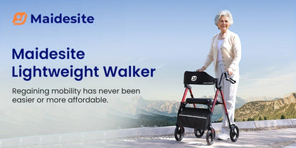 Rollator Walker for Seniors Foldable with 8-Inch Big Wheels, Durable Aluminum Rolling Walker with Backrest & Dual Adjustable Height
