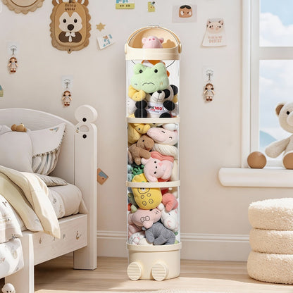 Stuffed Animal Storage Tower, Clear Plastic Toy Organizer with Layered Shelves, Visible Spacious Display Box for Kids Room