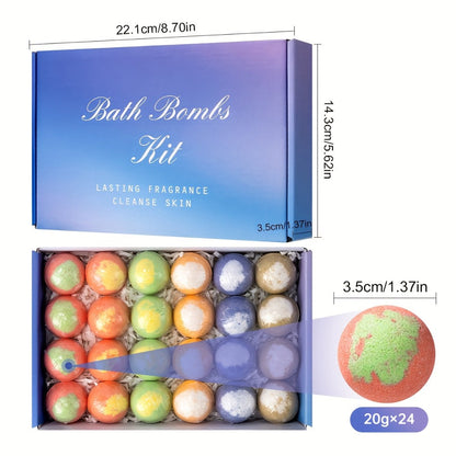 Bath Bombs, 24-Piece Essential Oil Gift Set with 20g Round Fizzers, Assorted Colors and Fragrance Styles