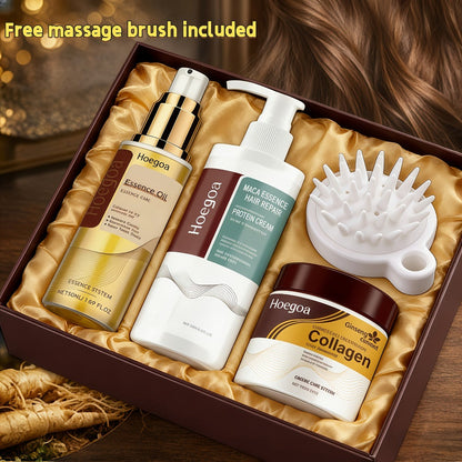 Three-Piece HOGOGO Collagen Hair Care Set with Jar, Pump Container and Included Massage Brush