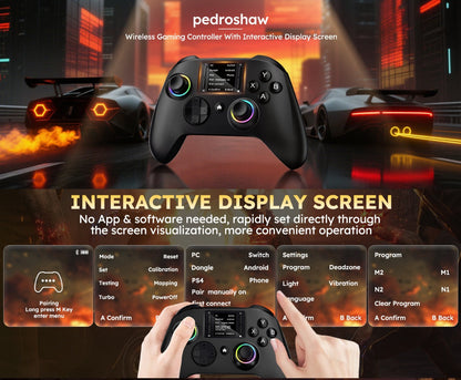 Touchscreen Wireless Gaming Controller in Black with Four Back Buttons and Optional Detachable Phone Bracket