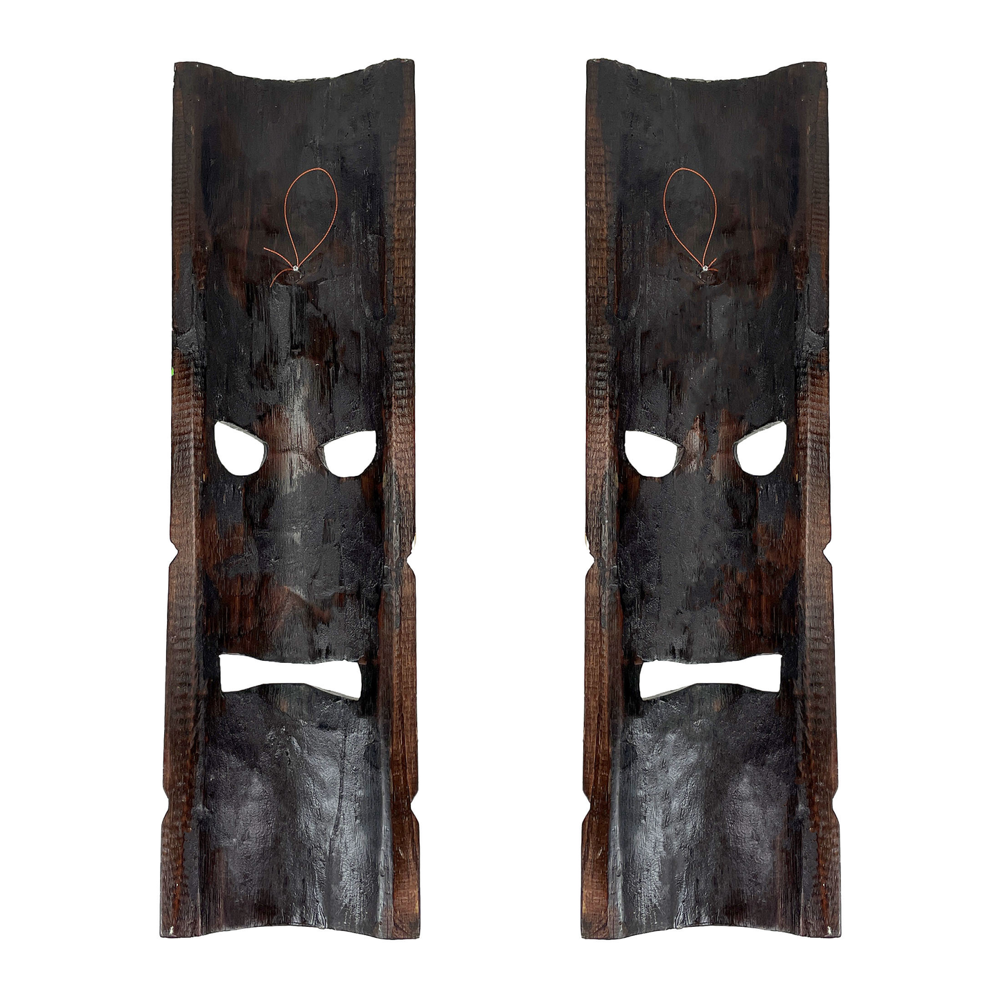 Tiki Wall Masks Set of 2 – Hand Carved Wooden 20" Tropical Decor with Palm Tree & Plumeria Designs for Indoor Outdoor Patio Bar