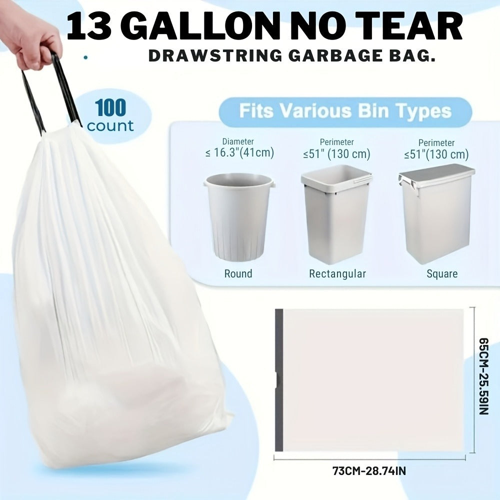 Heavy Duty Trash Bags 13 Gallon 100 Count, 1 Mil Extra Thick Drawstring Garbage Bags, Leak-Proof Tear-Resistant Kitchen Trash Can Liners