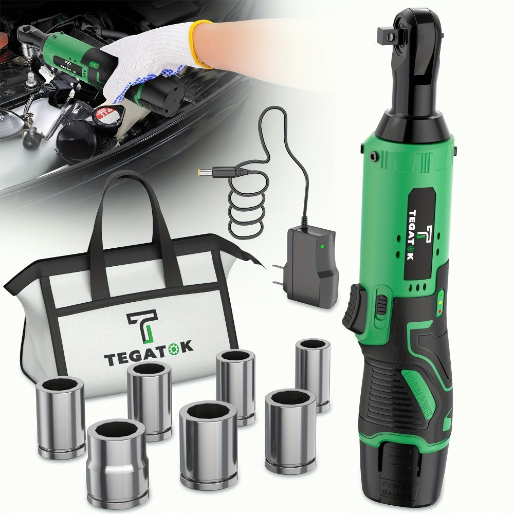 12V Cordless Ratchet Wrench Set 3/8" Drive, 40 Ft-lbs Torque, Variable Speed Trigger, Lithium-Ion Battery
