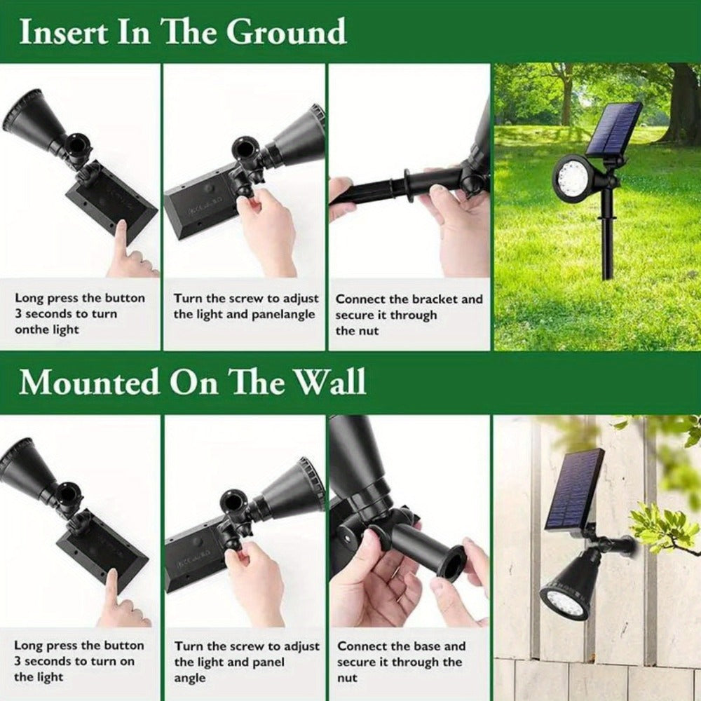 Solar Landscape Lights 2-in-1 Wall & Ground, Independent Adjustable Solar Panel, 8 Color Modes Outdoor Solar Spotlight for Garden