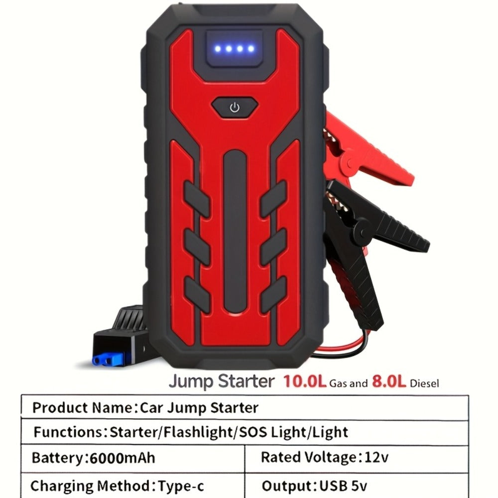 Upgraded 7-in-1 Portable Car Jump Starter – Multifunctional Emergency Battery Booster for 12V Vehicles Up to 2.64gal Gas / 2.38gal Diesel