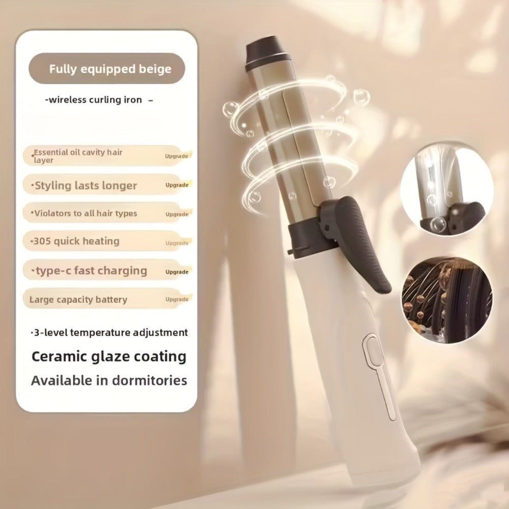 Cordless Mini Curling Iron Wireless Rechargeable Portable Hair Curler, Ceramic Barrel for Airy Bangs