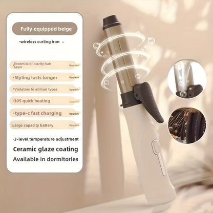 Cordless Mini Curling Iron Wireless Rechargeable Portable Hair Curler, Ceramic Barrel for Airy Bangs