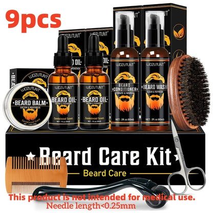 Beard Oil & Balm Grooming Kit for Men – 9-Piece Complete Beard Care Set with Conditioner Wash Brush Comb Clippers Travel Pouch