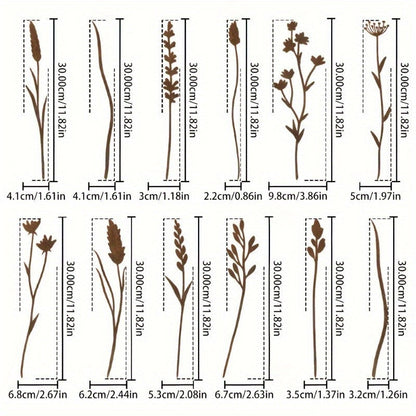 Rustic Metal Wildflower Stems, 12-Piece 30 cm Botanical Set for Vases, Planters and Garden Beds