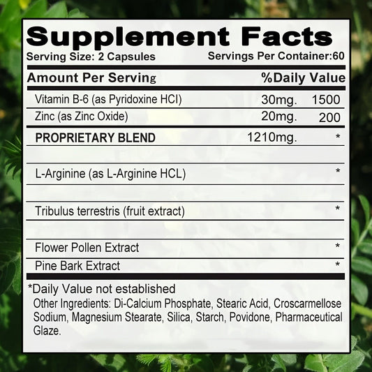 Men's Health Supplement Capsules, 120 Count in One Bottle with 1210 mg Blend Printed on the Label