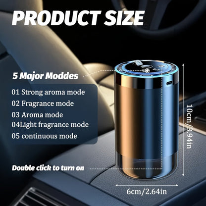 Car Air Freshener Rechargeable Aroma Diffuser with Three Refill Bottles, LED Ring and Auto On-Off