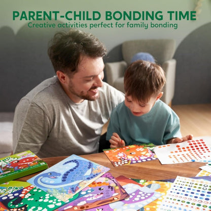 Dinosaur Dot Sticker Art Kit with 12 Picture Canvases and More Than 1, 400 Colored Dot Stickers