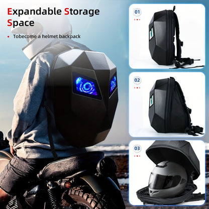 LED Motorcycle Backpack with Display Screen, Hard Shell Helmet Bag, USB Charging Port, 48x48 Dot Matrix Smart Riding Backpack