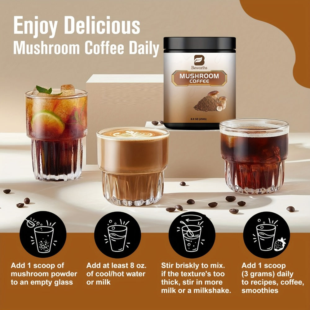 Mushroom Coffee Powder 500g with Reishi Cordyceps Lion's Mane Chaga & Turkey Tail for Bath Time, Home Spa and Personal Care