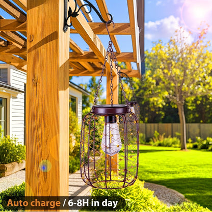 Solar Hanging Lanterns 2 Pack Outdoor Vintage Copper Wire LED Lantern Lights for Garden Patio Porch Gazebo Pergola Pathway Yard Decor