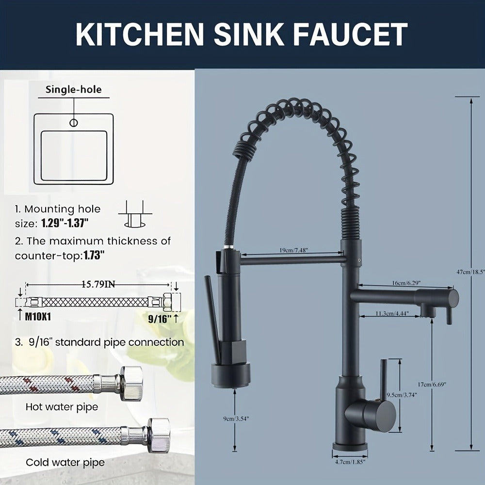 Kitchen Faucet with Pull Down Sprayer Single Handle Single Hole High Arc Spring Commercial Sink Faucet – 360° Swivel Splash-Proof Nozzle