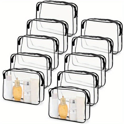 Clear PVC Makeup Bag Set 10 Pcs Transparent Waterproof Cosmetic Bags Reinforced Zipper TSA Approved Travel Toiletry Organizer See-Through