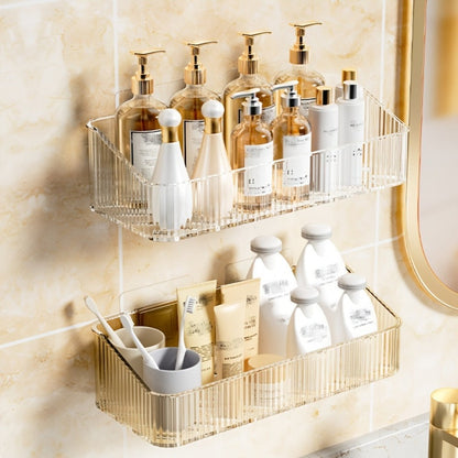Wall-Mounted Plastic Bathroom Storage Shelf with Adhesive Plates, 24.5cm Rack in Gray, Amber or Green