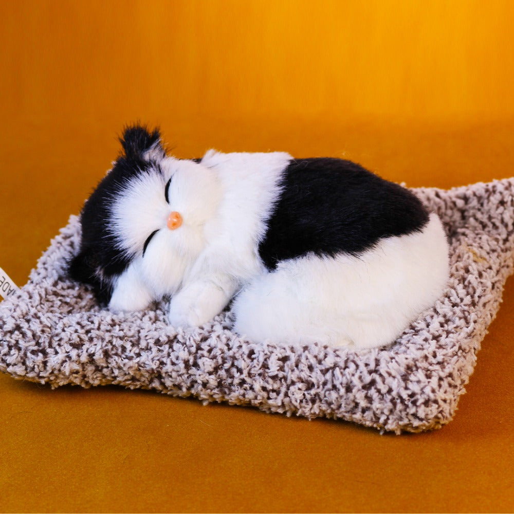Plush Toy Realistic Sleeping Cat with Meow Sound in Four Coat Patterns for Desk or Room Display