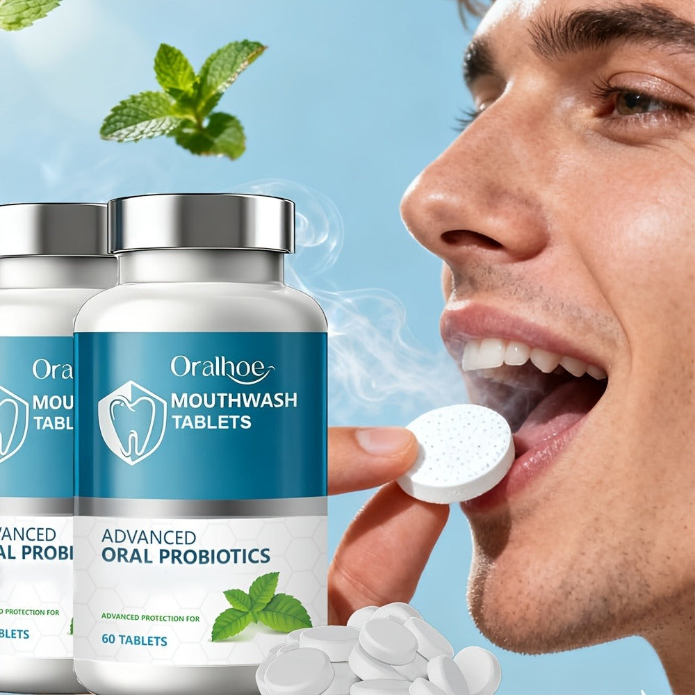 Toothpaste Tablets 120 Count Mint Flavor, Portable Mouthwash Tablets for Fresh Breath & Gentle Whitening