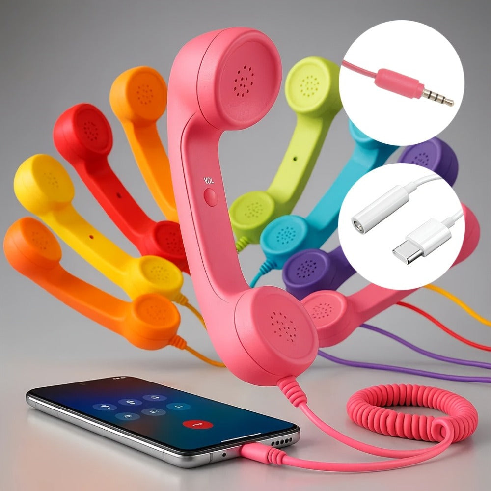 Retro Phone Handset for Smartphone Tablet & Computer, Hands-Free Calling, Volume Control, Clear Sound