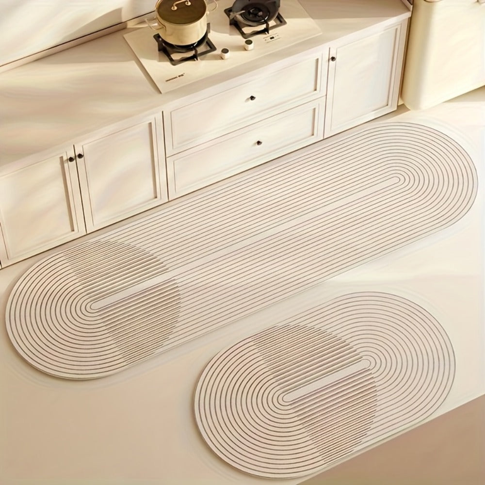 Kitchen Mat, Striped Polyester Runner in Beige or Gray with 40x60cm and 40x120cm Sizes and Printed Care Steps