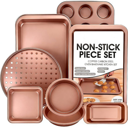 Nonstick Bakeware Pan Set, 8-Piece Carbon Steel Oven Baking Set with Cookie Sheet, 2 Round Cake Pans