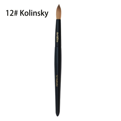 Kolinsky Nail Brush Round Head for Acrylic Extensions – Professional Black Wooden Handle Nail Art Brush with Genuine Kolinsky Hair Bristles