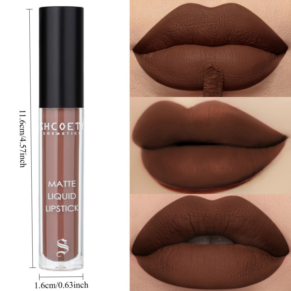 Bear Lip Glaze Set 3 Colors, Cute Bear Packaging Velvet Matte Waterproof Liquid Lipstick in Brown Pink & Red