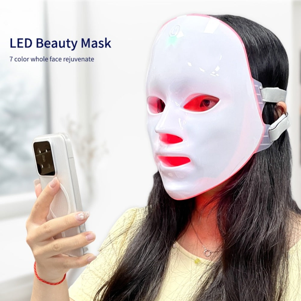Portable 7-Color LED Facial Mask Device, USB Rechargeable Home Beauty Skincare Tool for Face Care