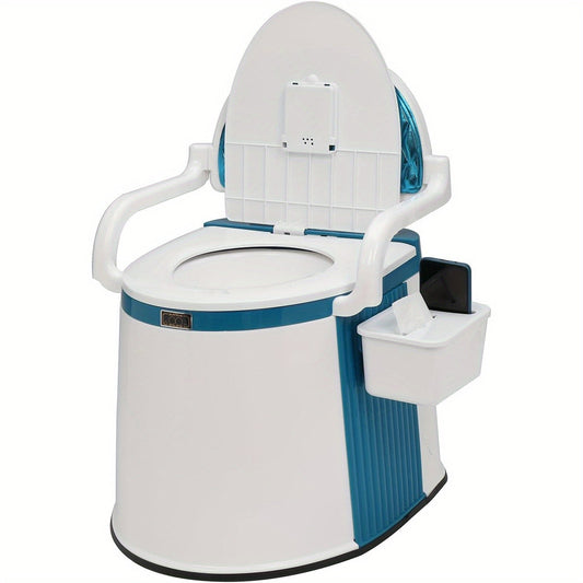 Portable Camping Toilet with Backrest – 350lb Capacity, 6-8 Gal Detachable Bucket, Anti-Slip Base, Built-in TP Holder & Phone Shelf