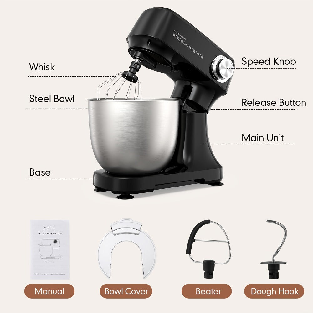Electric Food Mixer 4.8 Qt 12-Speed Portable Stand Mixer for Daily Baking with Egg Whisk Dough Hook Flat Beater Kitchen Tilt-Head Mixer