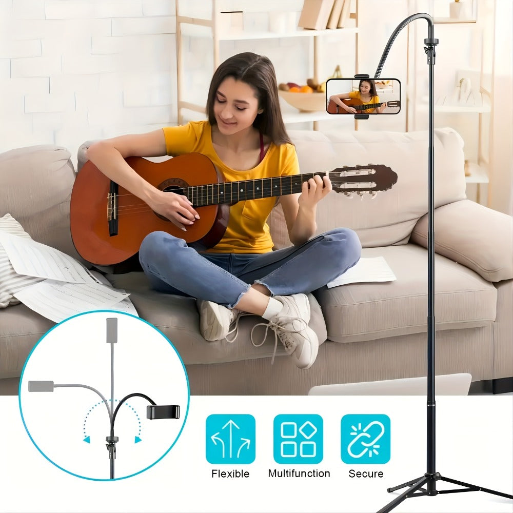 63 Inch Gooseneck Phone Tripod Adjustable with 360° Flexible Neck & Universal Phone Holder, Portable Camera Stand for Content Creators