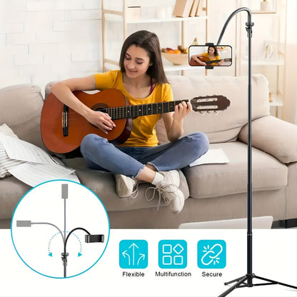 63 Inch Gooseneck Phone Tripod Adjustable with 360° Flexible Neck & Universal Phone Holder, Portable Camera Stand for Content Creators