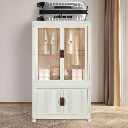 Portable Closet Wardrobe with Wheels & Hanging Rod, Foldable Clothes Cabinet with Doors, 10 Hangers
