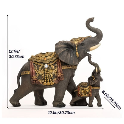 Elephant Statue Figurine for Home Decor – Mama & Baby Elephant Trunk Up Lucky Sculpture 12 Inch Polyresin Good Luck Ornament for Living Room