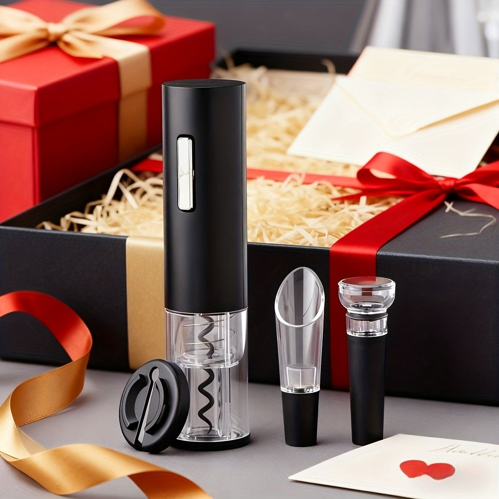 Electric Wine Opener Set 4-in-1 Rechargeable - USB-C Corkscrew with Blue LED, Vacuum Stopper