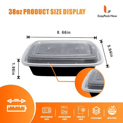 Food Storage Containers 50-Container Meal Prep Set with 50 Lids, 32 oz or 38 oz Capacity Options