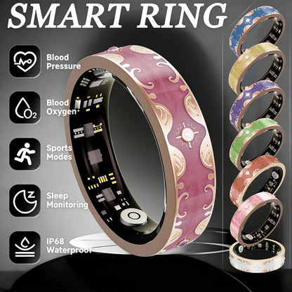 Patterned Smart Ring in Navy Blue or Sunset Purple with Activity and Sleep Summaries in US Sizes 7, 9 or 10